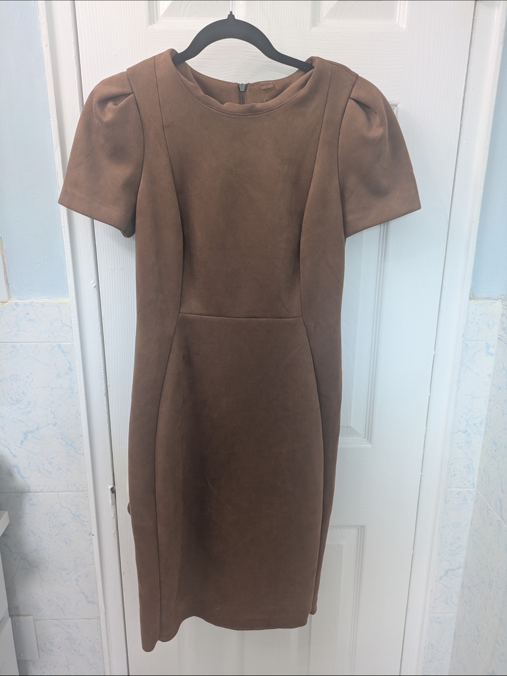 Calvin Klein Brown Suede Sheath Midi Dress